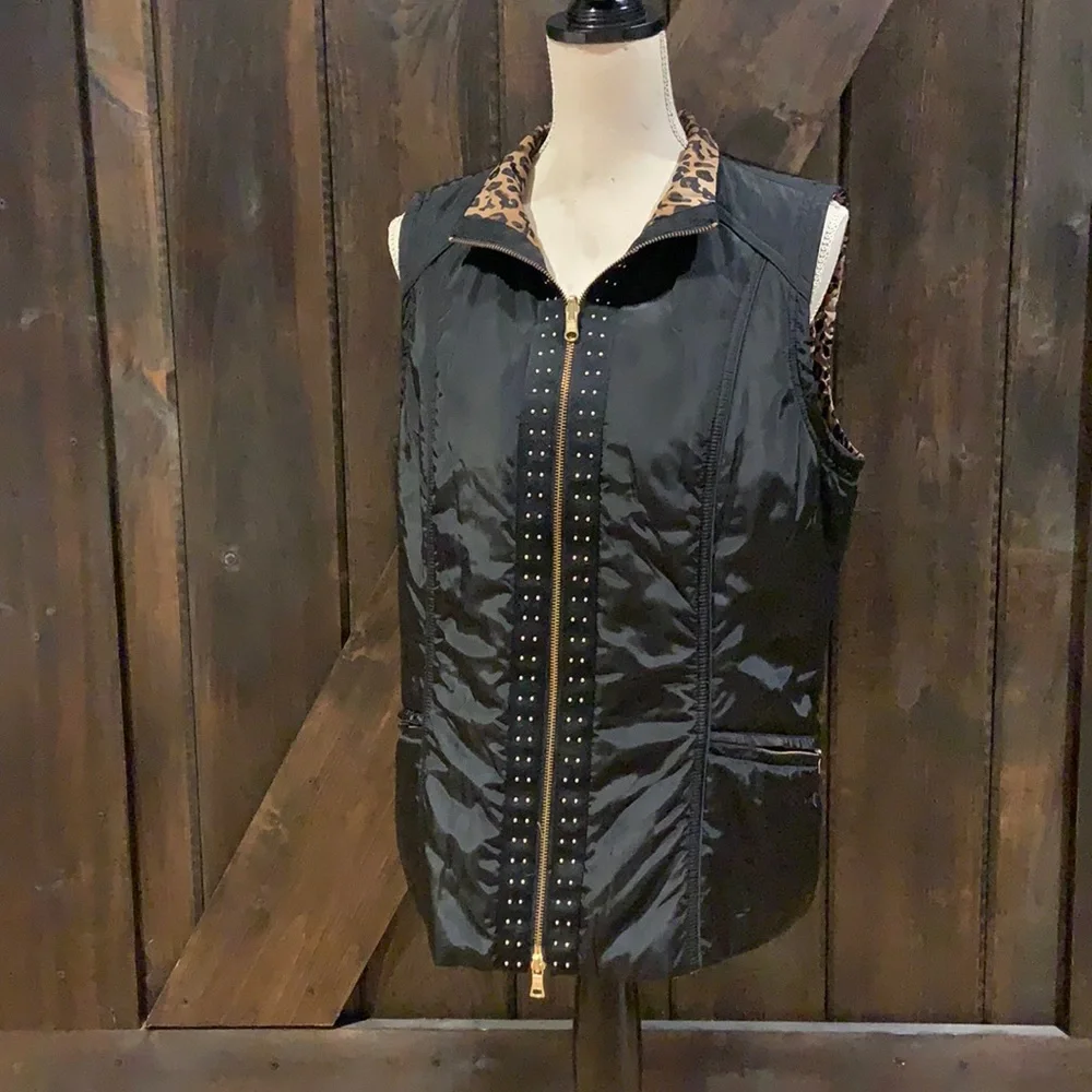 Spanner black with leopard print inside liner vest - Picture 1 of 10